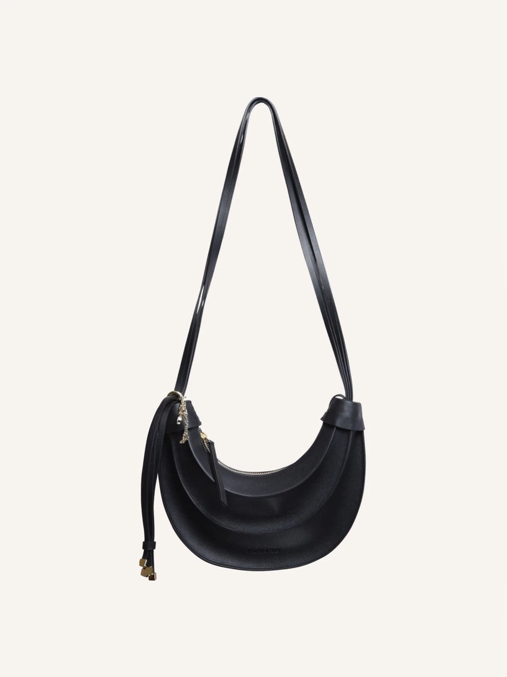FARM RIO Leather Small Banana Crossbody Bag Black Crescent Shoulder Purse NWT